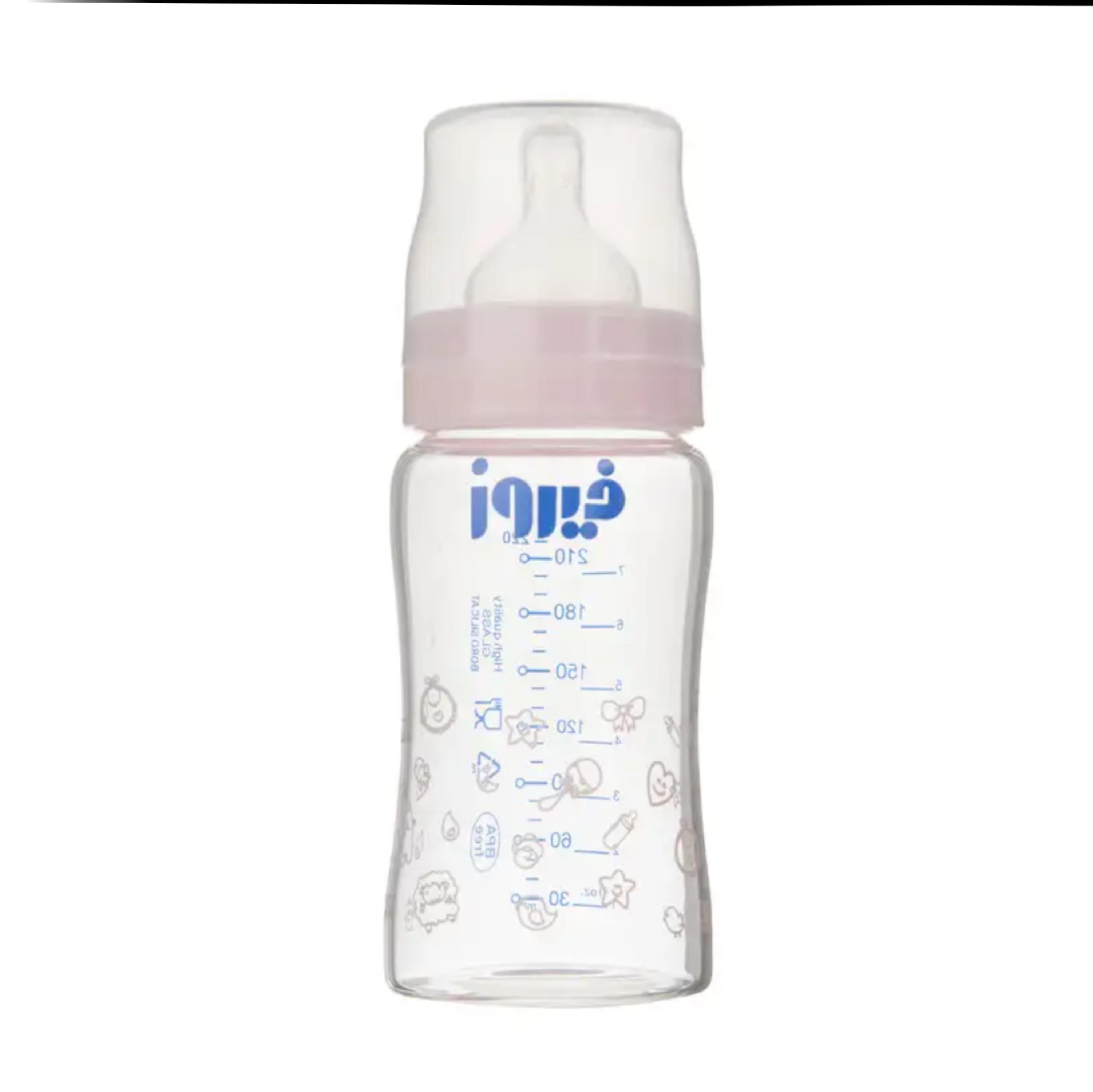 شیشه شیرخوری پیرکس فیروز Firooz حجم 220 میلی لیتر صورتی رزاستایل۱۱۳۲۸