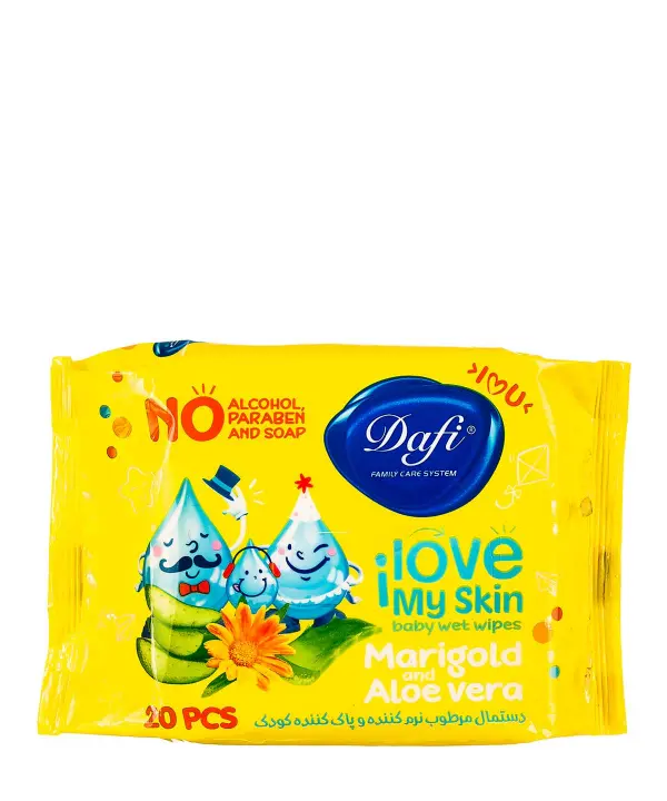 دستمال مرطوب نرم‌کننده و پاک‌کننده کودک دافی Dafi بسته 20 عددی رزاستایل ۱۱۶۰۰