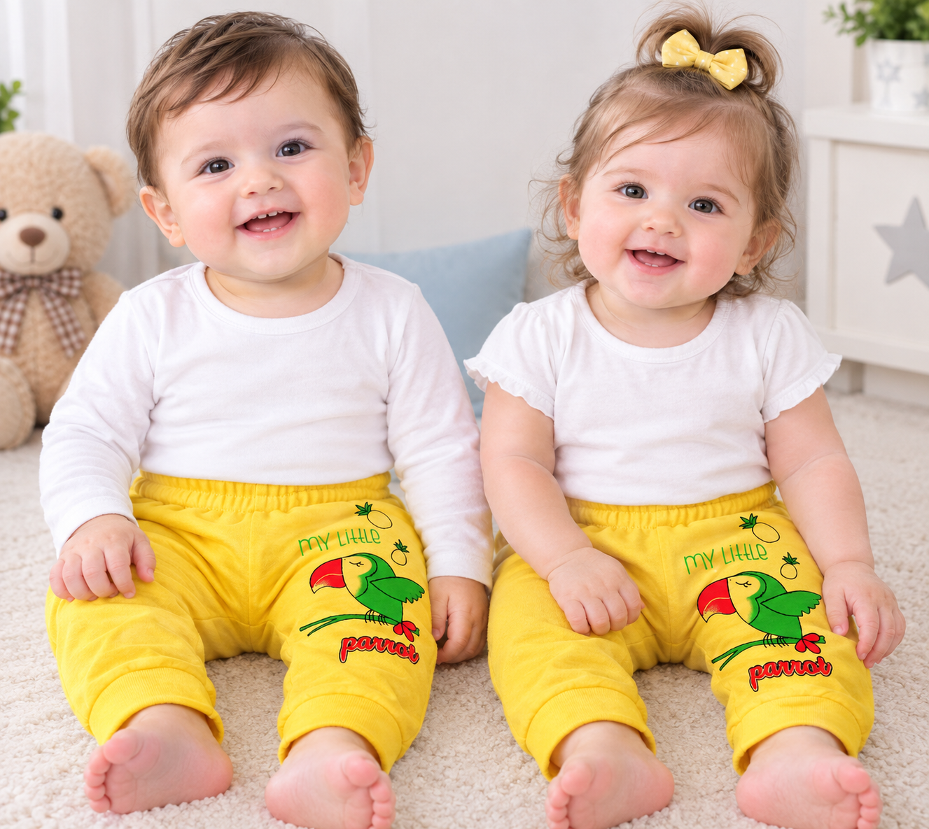 شلوار نخ پنبه نوزادی و بچگانه رزاستایل بلبل زرد