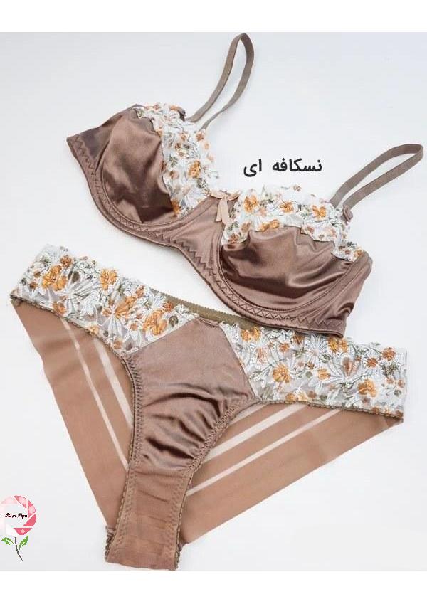 ست شورت و سوتین ساتن و توری دکلته فنردار  رزاستایل۱۱۲۹۷