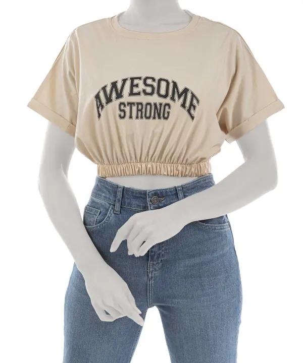 تیشرت آستین کوتاه زنانه کرم رزاستایل ۱۱۲۶۸a