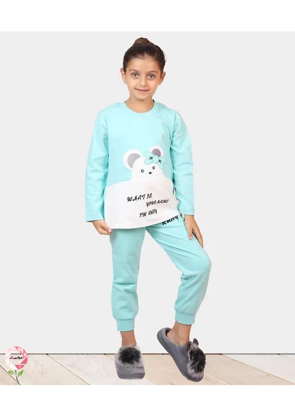 ست تیشرت آستین بلند و شلوار دخترانه رزاستایل۱۱۸۲ مادر Madar آبی روشن