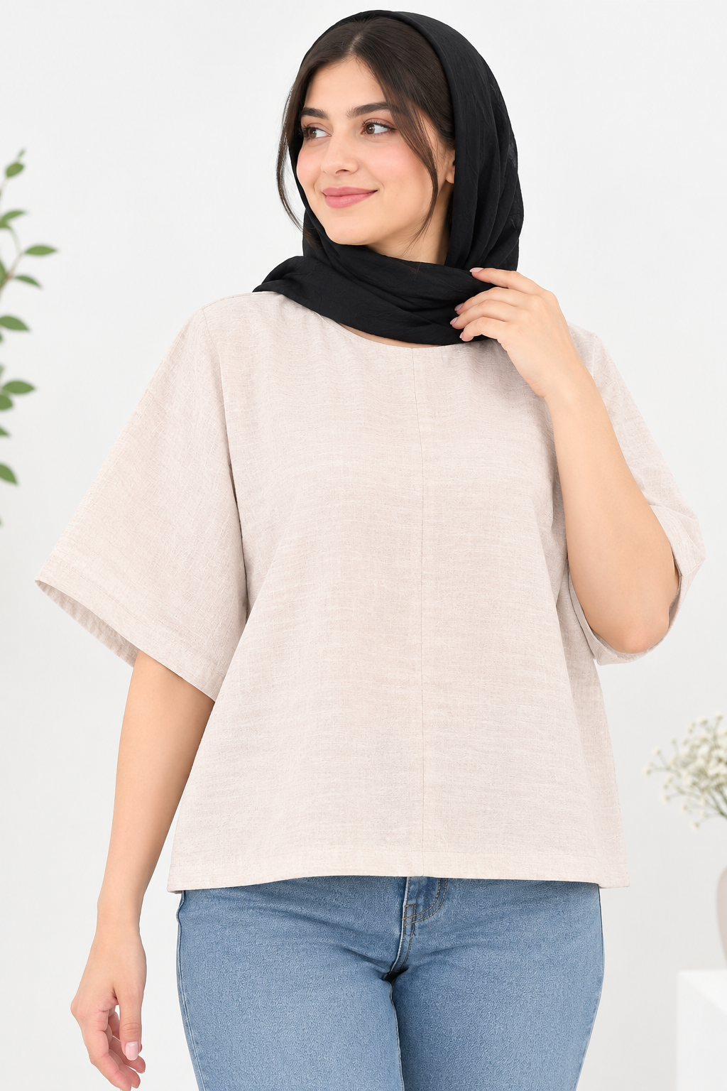 تونیک پانچ آزاد لینن زنانه رزاستایل ۱۱۶۸۴c
