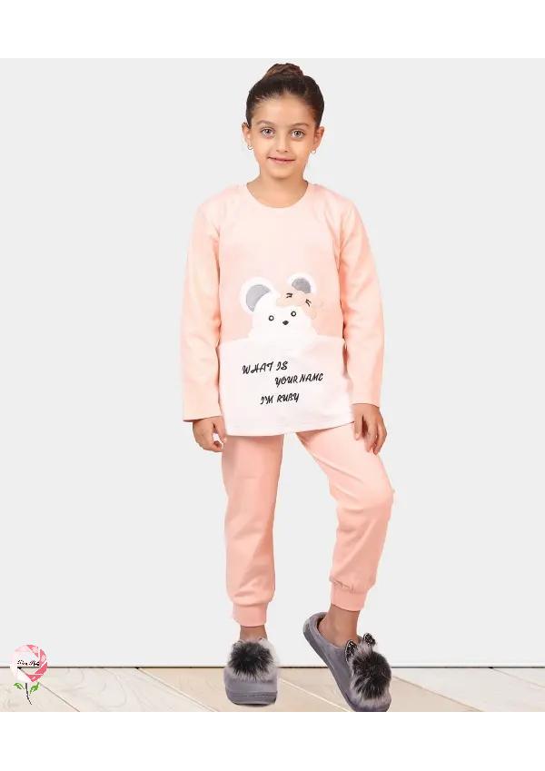 ست تیشرت آستین بلند و شلوار دخترانه رزاستایل۱۱۸۲ مادر Madar گلبهی