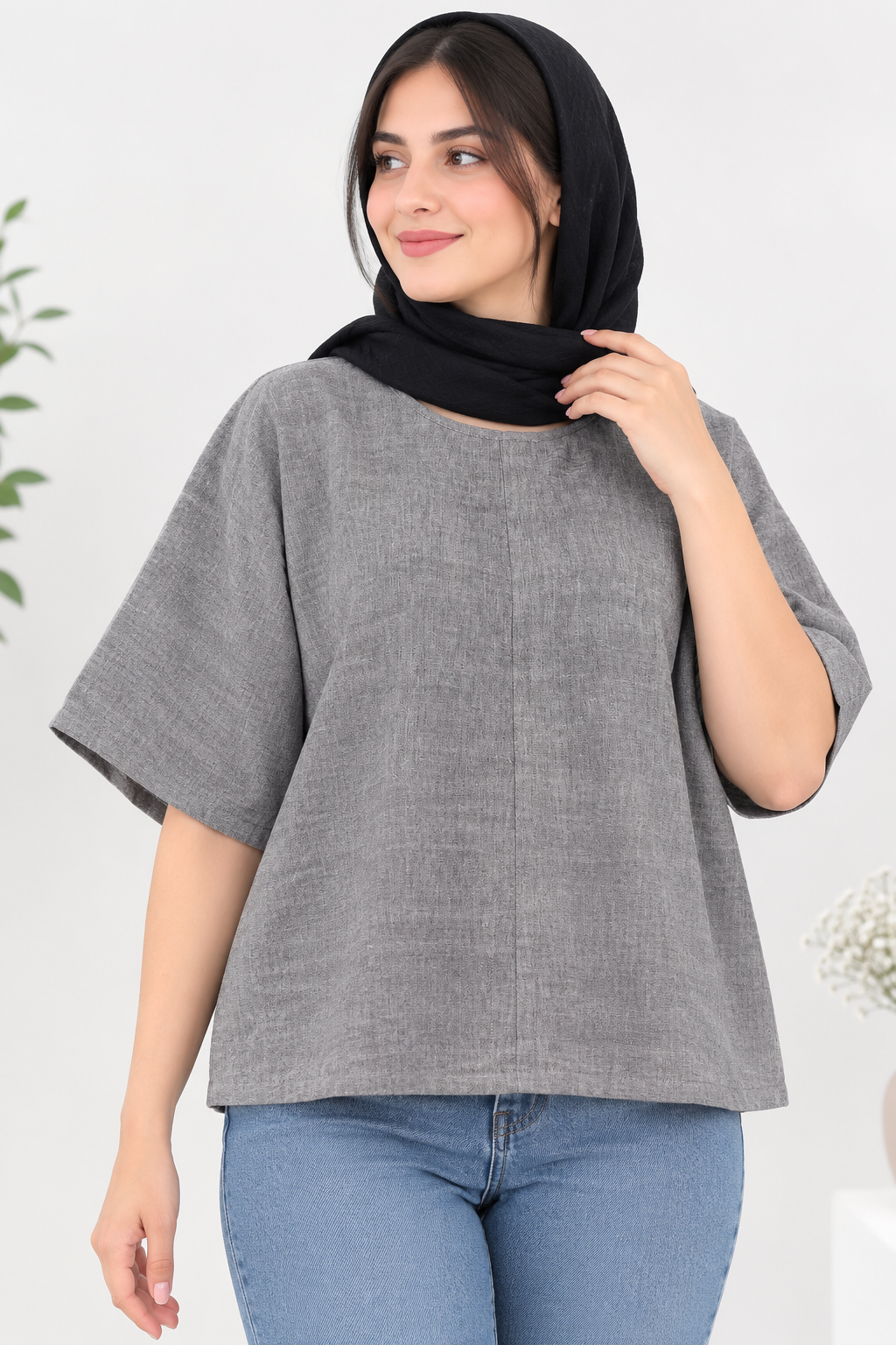 تونیک پانچ آزاد لینن زنانه رزاستایل ۱۱۶۸۴a